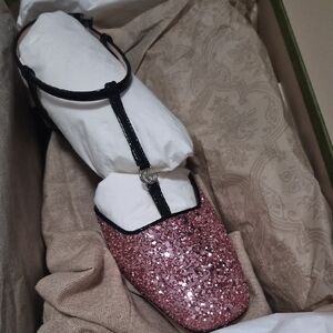 Brand New Gucci Pink Glitter Heels with Black Trim